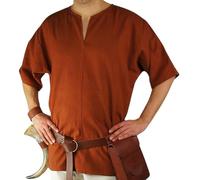 Leonardo Carbone® Wikinger-Kurzarmtunika Olaf - Mittelalter Kleidung Herren, Mittelalter Hemd, Freizeithemden Kurzarm, Karneval Kostüm, Wikinger Tunika, LARP-Kleidung - 100% Baumwolle Ziegelrot S