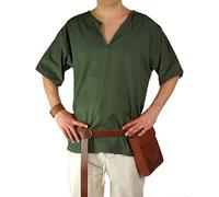 Leonardo Carbone® Wikinger-Kurzarmtunika Olaf - Mittelalter Kleidung Herren, Mittelalter Hemd, Freizeithemden Kurzarm, Karneval Kostüm, Wikinger Tunika, LARP-Kleidung - 100% Baumwolle Grün XL