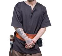 Leonardo Carbone® Wikinger-Kurzarmtunika Olaf - Mittelalter Kleidung Herren, Mittelalter Hemd, Freizeithemden Kurzarm, Karneval Kostüm, Wikinger Tunika, LARP-Kleidung - 100% Baumwolle Braun L