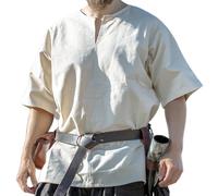 Leonardo Carbone® Wikinger-Kurzarmtunika Olaf - Mittelalter Kleidung Herren, Mittelalter Hemd, Freizeithemden Kurzarm, Karneval Kostüm, Wikinger Tunika, LARP-Kleidung - 100% Baumwolle Natur L
