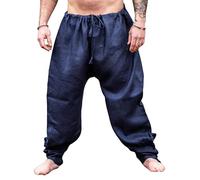 Leonardo Carbone® Wikinger Leinenhose Herren Wodan - Herren Hosen, Leichte Sommerhose Herren, Festival Outfit, Wikinger, Mittelalter Kleidung, LARP, Cosplay, Freizeithose - 100% Leinen Dunkelblau 2XL