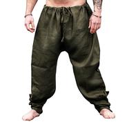 Leonardo Carbone® Wikinger Leinenhose Herren Wodan - Herren Hosen, Leichte Sommerhose Herren, Festival Outfit, Wikinger, Mittelalter Kleidung, LARP, Cosplay, Freizeithose - 100% Leinen Olive 2XL