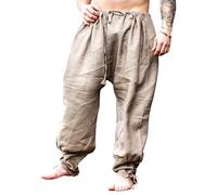 Leonardo Carbone® Wikinger Leinenhose Wodan - Herren Hosen, Leichte Sommerhose, Festival Outfit, Mittelalter Kleidung, LARP, Cosplay, Freizeithose - 100% Leinen Steingrau M