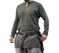 Leonardo Carbone® Wikinger Leinentunika Ragnar - Mittelalter Kleidung, Leinenhemd Herren, Freizeithemden Langarm, Karneval Kostüm Herren, Wikinger Tunika, LARP-Kleidung - 100% Leinen Olivgrün XL
