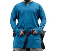Leonardo Carbone® Wikinger Leinentunika Ragnar - Mittelalter Kleidung, Leinenhemd Herren, Freizeithemden Langarm, Karneval Kostüm Herren, Wikinger Tunika, LARP-Kleidung - 100% Leinen Blau XXL