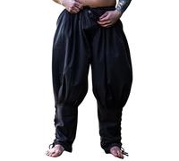 Leonardo Carbone® Wikinger Rushose Norman - Herren Hosen, Mittelalter Kleidung, Wikinger Hose, Kostüm Herren, Festival Outfit, Vikings, LARP, Cosplay, Freizeithose Lang - 100% Baumwolle Schwarz 3XL