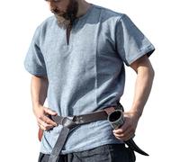 Leonardo Carbone® Wikinger Tunika Edmund - Mittelalter Kleidung Herren, Mittelalter Hemd, Freizeithemden Kurzarm, Karneval Kostüm Herren, Wikinger Tunika, LARP-Kleidung - 100% Baumwolle Blaugrau XL