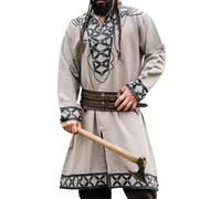 Leonardo Carbone® Wikinger Tunika Erik ? Mittelalter Kleidung Herren, Freizeithemden Kurzarm, Karneval Kostüm, Wikinger Tunika, LARP-Kleidung - 100% Baumwolle mit Leder Applikationen Sand M