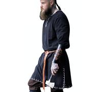 Leonardo Carbone® Wikinger Tunika Erwin - Mittelalter Kleidung Herren, Mittelalter Hemd, Freizeithemden Langarm, Karneval Kostüm Herren, Wikinger Tunika, LARP-Kleidung - 100% Baumwolle Schwarz XXL
