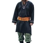 Leonardo Carbone® Wikinger Tunika Freki - Mittelalter Kleidung Herren, Mittelalter Hemd, Freizeithemden Langarm, Karneval Kostüm Herren, Wikinger Tunika, LARP-Kleidung - 100% Baumwolle Schwarz XXL