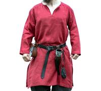 Leonardo Carbone® Wikinger Tunika Halvar - Mittelalter Kleidung Herren, Leinenhemd Herren, Freizeithemden Langarm, Karneval Kostüm Herren, Wikinger Tunika, LARP-Kleidung - 100% Leinen Rot XXXL