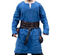 Leonardo Carbone® Wikinger Tunika Halvar - Mittelalter Kleidung Herren, Leinenhemd Herren, Freizeithemden Langarm, Karneval Kostüm Herren, Wikinger Tunika, LARP-Kleidung - 100% Leinen Blau XXXL