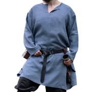 Leonardo Carbone® Wikinger Tunika Halvar - Mittelalter Kleidung Herren, Leinenhemd Herren, Freizeithemden Langarm, Karneval Kostüm Herren, Wikinger Tunika, LARP-Kleidung - 100% Leinen Blaugrau M