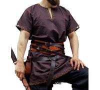 Leonardo Carbone® Wikinger Tunika Harbard - Mittelalter Kleidung Herren, Mittelalter Hemd, Freizeithemden Kurzarm, Karneval Kostüm, Wikinger Tunika, LARP-Kleidung - 100% Baumwolle Dunkelbraun XXL