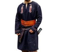 Leonardo Carbone® Wikinger Tunika Hugin & Munin - Mittelalter Kleidung Herren, Mittelalter Hemd, Freizeithemden Kurzarm, Karneval Kostüm, Wikinger Tunika, LARP-Kleidung - 100% Baumwolle Schwarz XL