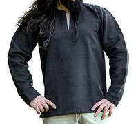 Leonardo Carbone® Wikinger Tunika Ivar - Mittelalter Kleidung Herren, Mittelalter Hemd, Freizeithemden Langarm, Karneval Kostüm Herren, Wikinger Tunika, LARP-Kleidung - 100% Baumwolle Schwarz XXL