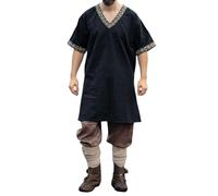 Leonardo Carbone® Wikinger Tunika Loki - Mittelalter Kleidung Herren, Mittelalter Hemd Herren, Karneval Kostüm Herren, Wikinger Tunika, LARP Kleidung - 100% Baumwolle Schwarz XL