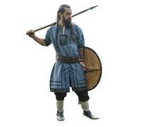Leonardo Carbone® Wikinger Tunika Rollo - Mittelalter Hemd Herren, Freizeithemden Kurzarm, Karneval Kostüm Herren, Wikinger Tunika, LARP-Kleidung - 100% Baumwolle mit Leder Applikationen Blaugrau XL