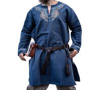 Leonardo Carbone® Wikinger Tunika Snorri - Mittelalter Kleidung Herren, Mittelalter Hemd, Karneval Kostüm Herren, Wikinger Tunika, LARP-Kleidung - 100% Baumwolle mit Urnes Stickerei Graublau XXL