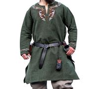 Leonardo Carbone® Wikinger Tunika Snorri - Mittelalter Kleidung Herren, Mittelalter Hemd, Karneval Kostüm Herren, Wikinger Tunika, LARP-Kleidung - 100% Baumwolle mit Urnes Stickerei Grün XL