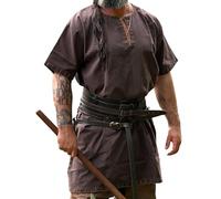 Leonardo Carbone® Wikinger Tunika Theobald - Mittelalter Kleidung Herren, Mittelalter Hemd, Freizeithemden Kurzarm, Karneval Kostüm, Wikinger Tunika, LARP-Kleidung - 100% Baumwolle Dunkelbraun XL