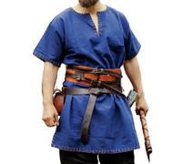 Leonardo Carbone® Wikinger Tunika Theobald - Mittelalter Kleidung Herren, Mittelalter Hemd, Freizeithemden Kurzarm, Karneval Kostüm, Wikinger Tunika, LARP-Kleidung - 100% Baumwolle Blau XL