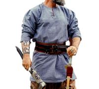 Leonardo Carbone® Wikinger Tunika Torsten - Mittelalter Kleidung Herren, Mittelalter Hemd, Freizeithemden Langarm, Karneval Kostüm Herren, Wikinger Tunika, LARP-Kleidung - 100% Baumwolle Blaugrau XL