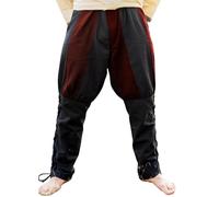 Leonardo Carbone® Wikingerhose mit Beinschnürung Magnus - Herren Hosen, Mittelalter Kleidung, Wikinger Hose, Kostüm, Festival Outfit, LARP, Cosplay, Freizeithose - 100% Baumwolle Schwarz/Rot S