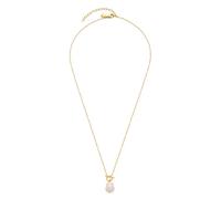 Leonardo Ciao Alida Halskette aus Edelstahl, kurze goldene Ankerkette mit Zuchtperlen-Anhänger und Knebelverschluss, Damenschmuck, 022117