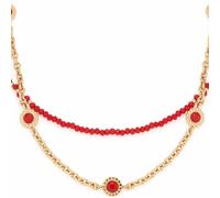 JEWELS BY LEONARDO Halskette Florena • doppelreihige Kette aus goldfarbenem Edelstahl • aufgereihte rote Glassteine und eingesetzte Blüten-Elemente • 42-47 cm Länge • Damen Schmuck • 023545