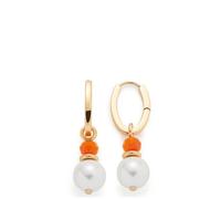 JEWELS BY LEONARDO Ohrringe Solera • 1 Paar Creolen aus goldfarbenem Edelstahl • Klapp-Kreole mit abnehmbaren Einhänger • orangefarbene Glasperle und weiße Kugel • Schmuck Geschenk für Frauen • 026890