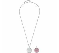 Leonardo Jewels Ariba Silberne Damen Halskette aus Edelstahl mit Anhänger, Katzenauge Edelstein in weiß und mauve, Länge 80-85 cm, Schmuck Geschenk für Frauen 023185