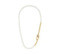 JEWELS BY LEONARDO Halskette Patsy • kurze Statement-Kette aus goldfarbenem Edelstahl • weiße Muschelperlen in Olivenform • polierte Goldkugeln • 50 cm Länge • Schmuck Geschenk für Frauen • 024609