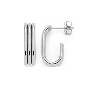 JEWELS BY LEONARDO Ohrstecker Elisabeth • 1 Paar Steck-Creolen aus silberfarbenem Edelstahl • klare Rillen-Form im Dreiviertel-Langovals • Schmuck Geschenk für Frauen • 024890