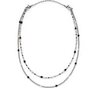 Leonardo Armband Sabine – doppelreihig, silberfarbener Edelstahl, Perlen schwarz-weiß, 18,5–21 cm