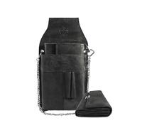 LEONARDO VERRELLI Kellner Geldbörse aus Leder, Kellnerbörse, Geldbeutel, Damen Herren Portemonnaie mit oder ohne Holster, Steck-Tasche, mit Kette und großem Münzfach (Echtleder Hunterstil - Schwarz)