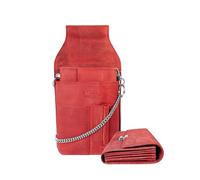 LEONARDO VERRELLI Kellner-Geldbörse aus Leder mit großem Münzfach Damen Herren Portemonnaie mit oder ohne Holster und Kette (Rot)