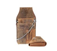 LEONARDO VERRELLI Kellner-Geldbörse aus Leder mit großem Münzfach Damen Herren Portemonnaie mit oder ohne Holster und Kette (Braun)
