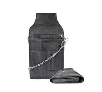 LEONARDO VERRELLI Kellner-Geldbörse aus Leder mit großem Münzfach Damen Herren Portemonnaie mit oder ohne Holster und Kette (Dunkelgrau)