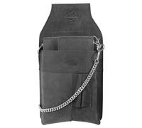 LEONARDO VERRELLI Kellner-Geldbörse aus Leder mit großem Münzfach Damen Herren Portemonnaie mit oder ohne Holster und Kette (Schwarz)