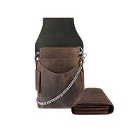 LEONARDO VERRELLI Kellner Geldbörse aus Nappaleder, Kellner Börse, Geldbeutel, Taxi, Service für Damen Herren Portemonnaie mit Holster, Steck Tasche, mit Kette und großem Münzfach (Braun)