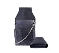 LEONARDO VERRELLI Kellner Geldbörse aus Nappaleder, Kellner Börse, Geldbeutel, Taxi, Service für Damen Herren Portemonnaie mit Holster, Steck Tasche, mit Kette und großem Münzfach (Anthrazit)