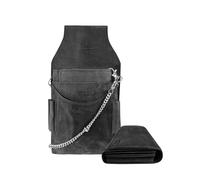 LEONARDO VERRELLI Kellner Geldbörse aus Nappaleder, Kellner Börse, Geldbeutel, Taxi, Service für Damen Herren Portemonnaie mit Holster, Steck Tasche, mit Kette und großem Münzfach (Dunkelgrau)