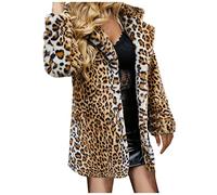 Leopard Kunstpelze Jacke Damen Modische Pelzmantel Umlegekragen Fellmantel Dicke Warme Kunstfell Mantel Winterjacke Winter Pelzjacke Langarm Wintermantel Kuscheljacke Locker Felljacke Übergangsjacke