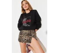 Leopardenmuster bestickter Rundhalsausschnitt Sweatshirt S