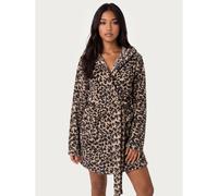 Leopardenmuster Kapuzen-Fleece-Morgenmantel mit Gürtel, gemütlicher Umhang, Plüsch-Loungewear, Winter-Nachtwäsche, Langarm