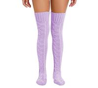 Leoparts Damen-Strümpfe, gestrickt, hohe Stiefel, extra lang, Winterstrümpfe, Overknee, Beinwarmer, Violett 835, Talla única
