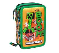L'ERBAVOGLIO Federmäppchen mit 3 Reißverschlüssen und 44 Teilen, Minecraft (grün/schwarz), Casual, Minecraft-themed