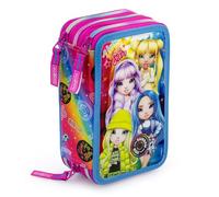 L'ERBAVOGLIO Original Schulmäppchen mit 3 Reißverschlüssen, komplett mit 44 Teilen, Rainbow High (Fuchsia/Regenbogen), Stiftehalter für Kinder