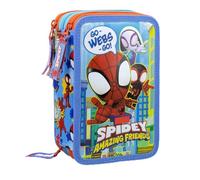 L'ERBAVOGLIO - Spidey - Federmäppchen für die Schule mit 3 Reißverschlüssen Original Spidey und Ihre fantastischen Freunde - Spiderman - komplett mit 44 Teilen - Offizielles Produkt von Marvel